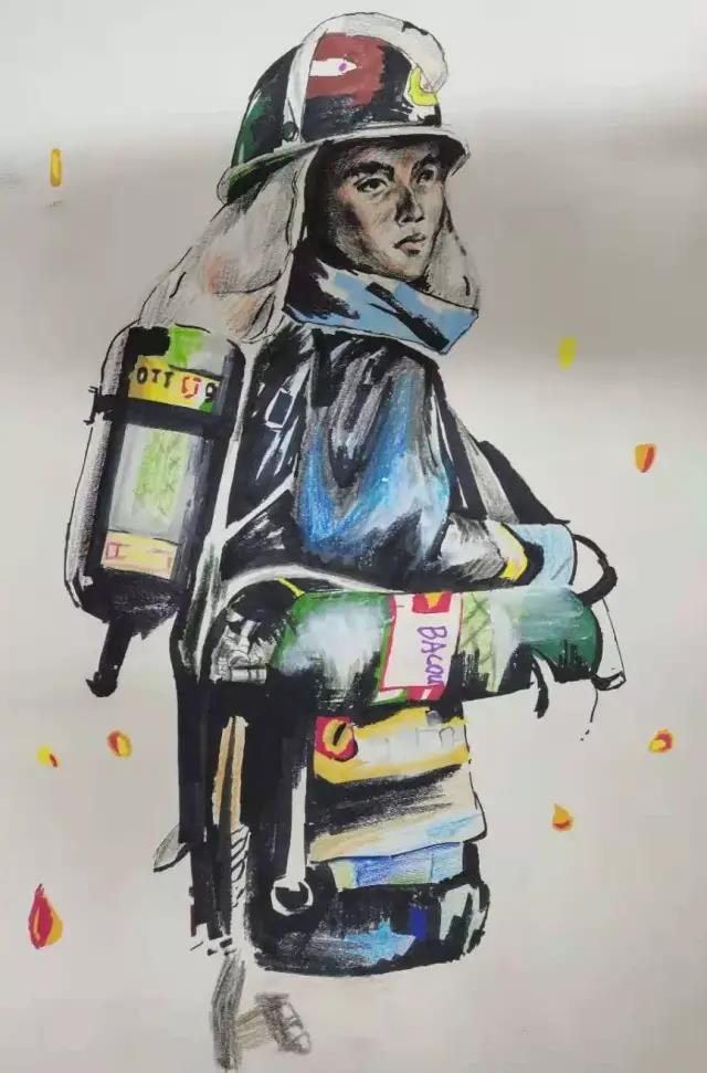烈火英雄——消防员绘画作品-图5