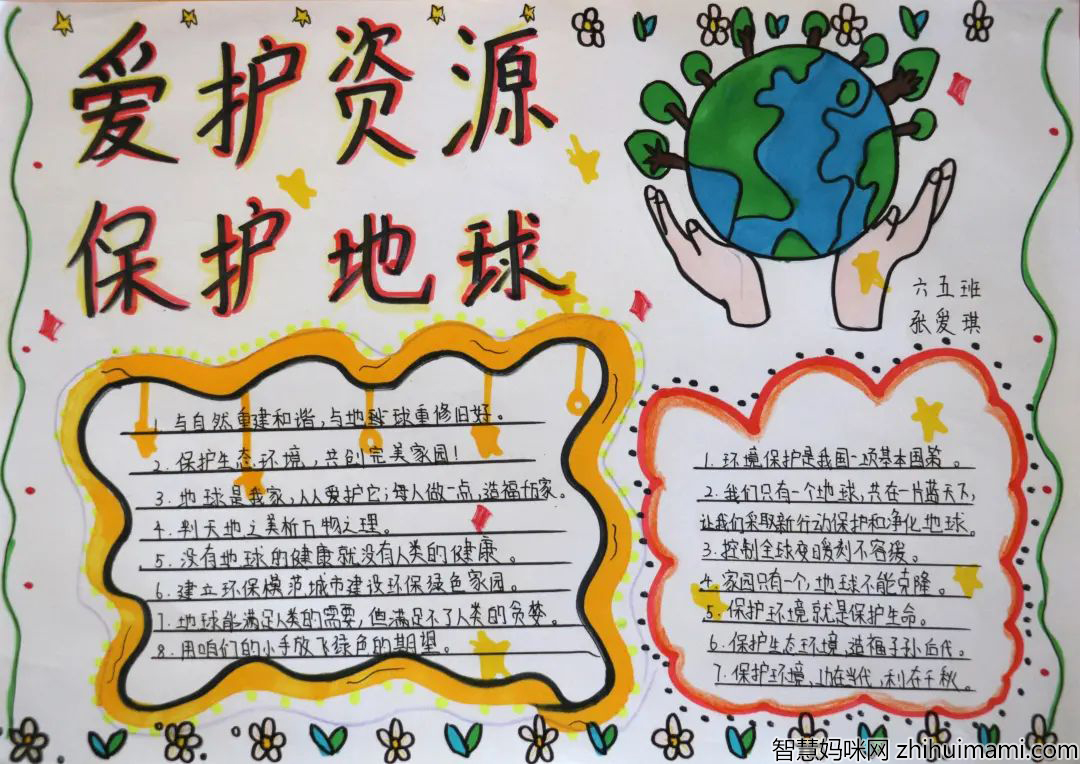 小学六年级保护资源爱护地球手抄报-图1