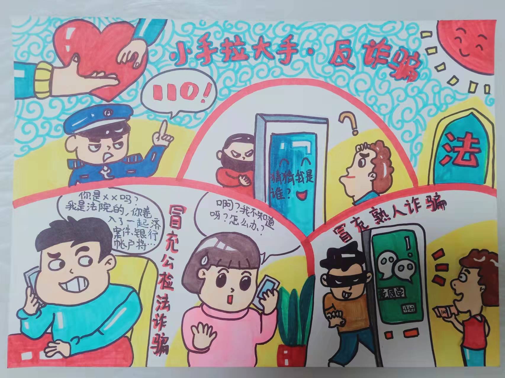 小手拉大手反诈骗儿童创意画-图4