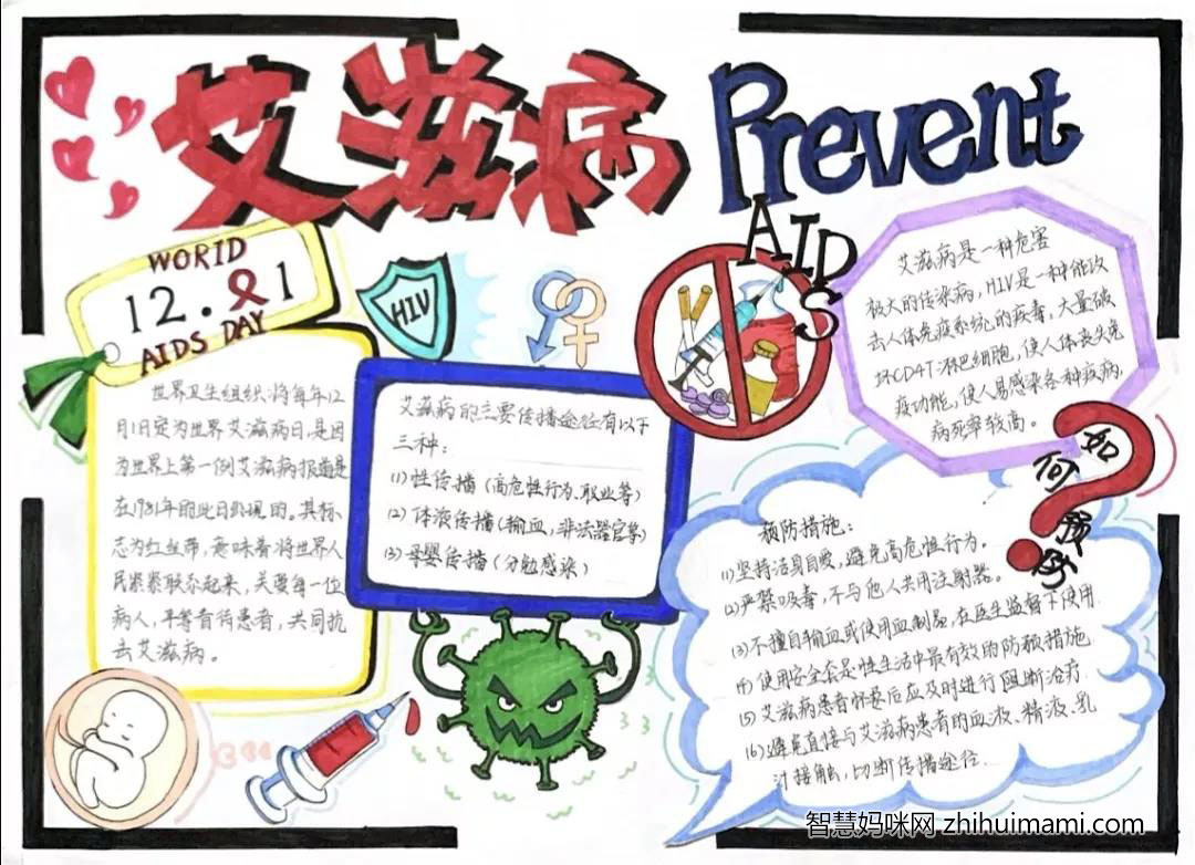 预防艾滋病知识手抄报绘画一等奖-图2