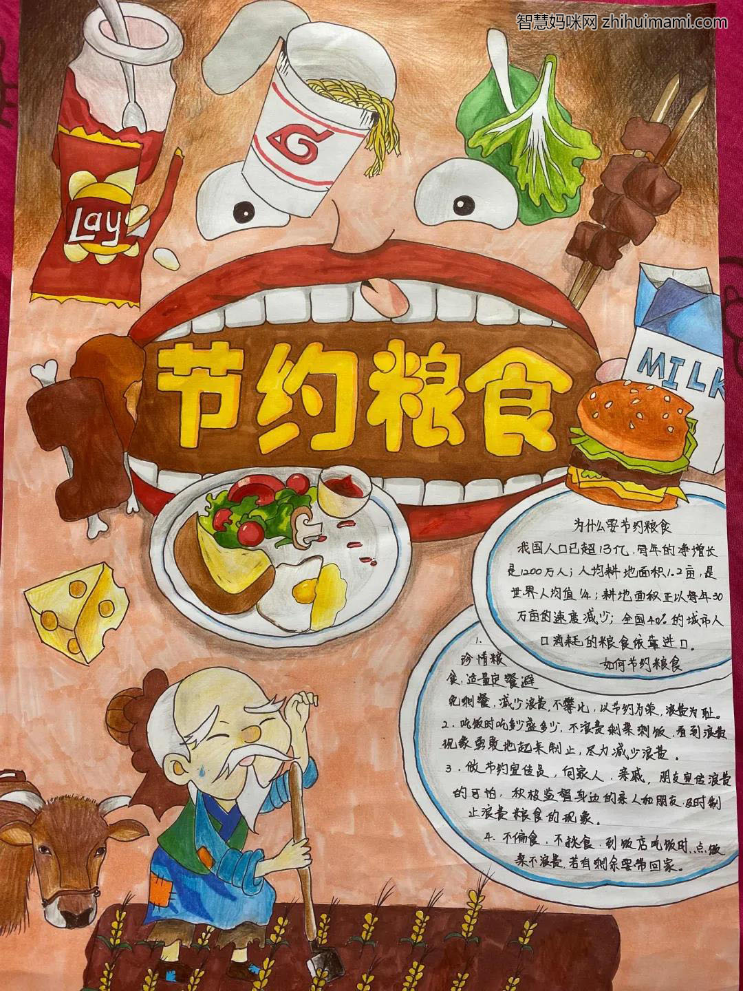 五年级爱粮节粮主图手抄报图片-图2