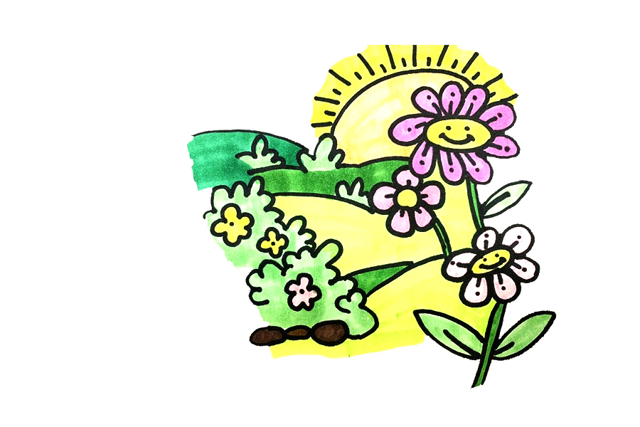 漂亮的花圃风景简笔画画法