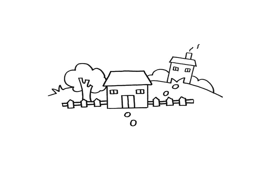 美丽乡村风景简笔画画法步骤-图3