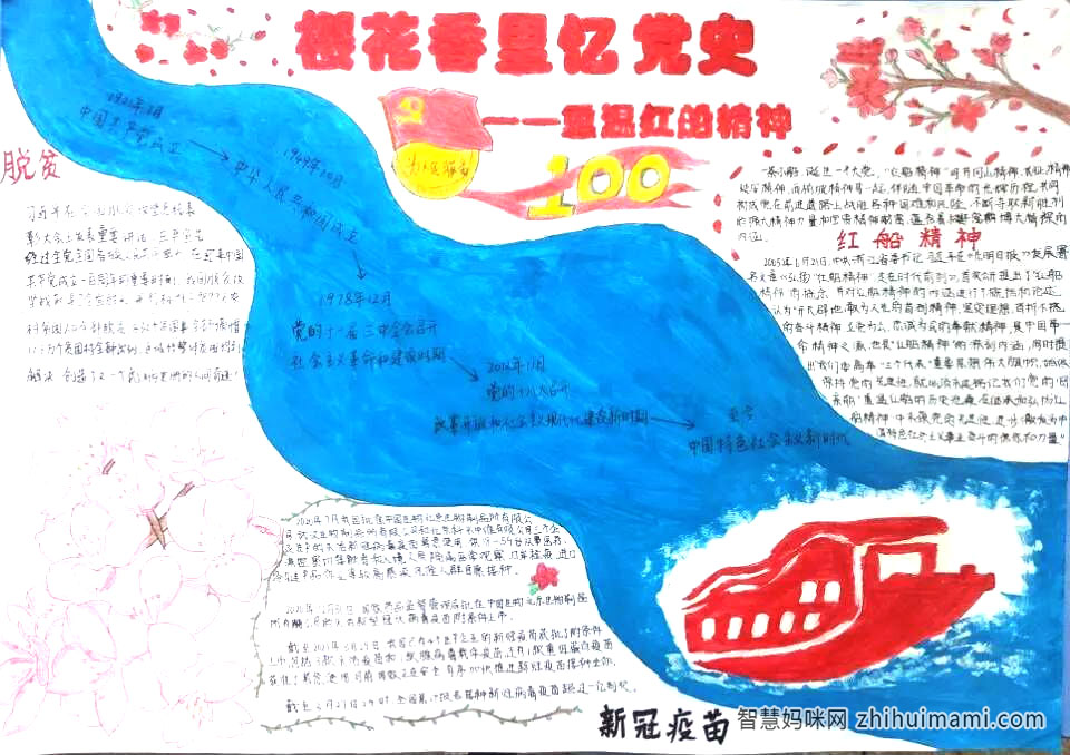 “赏樱花，庆百年”主题手抄报绘画-图6