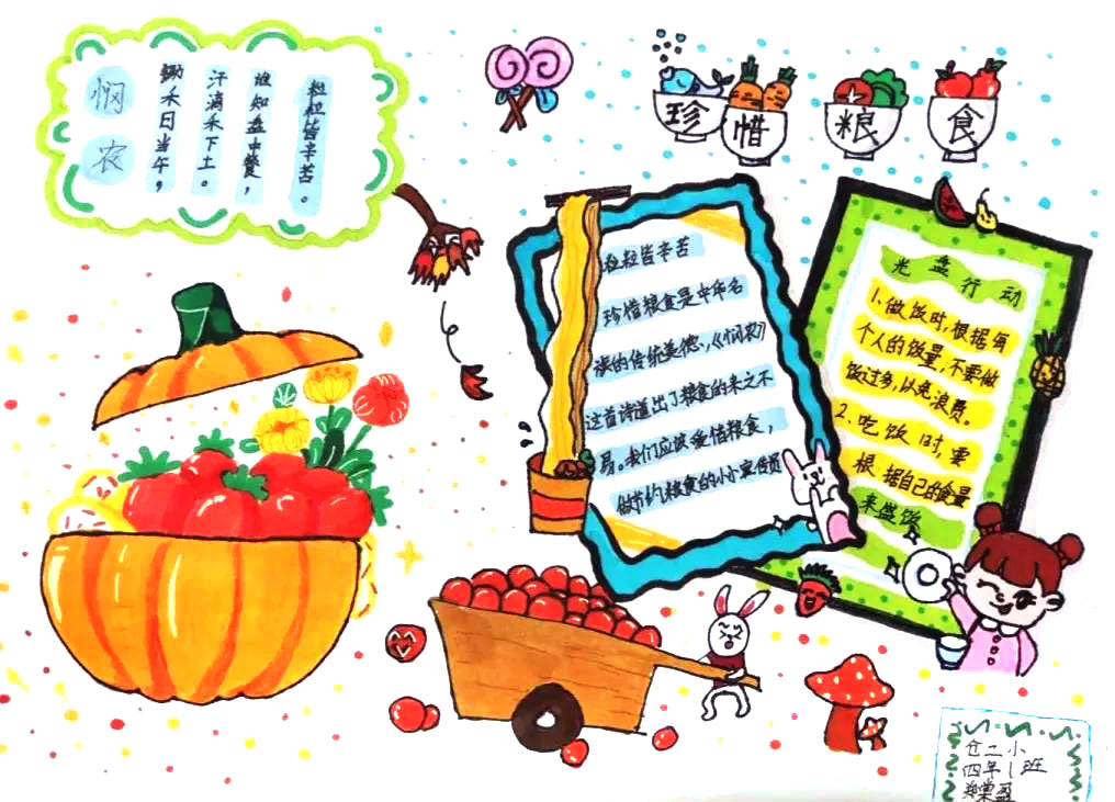 珍惜粮食儿童创意手抄报绘画-图8