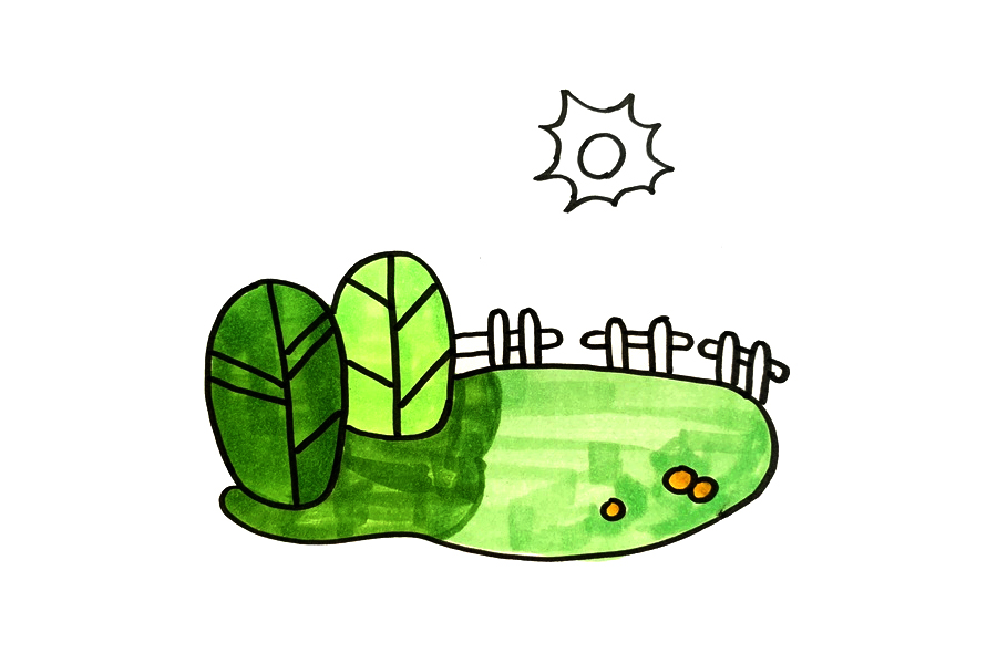 春天风光简笔画画法步骤-图4