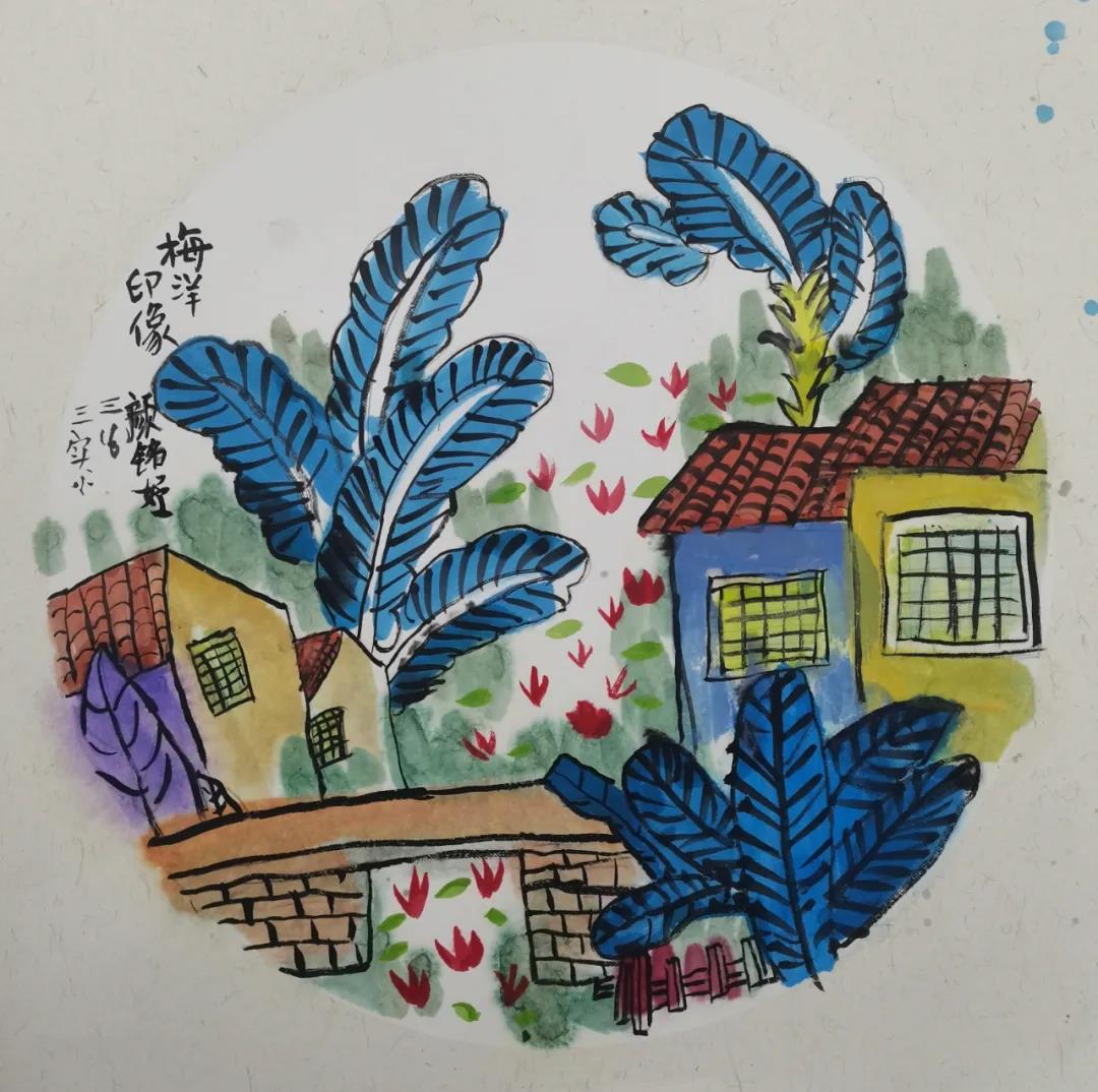 家乡的四季儿童风景画-图1