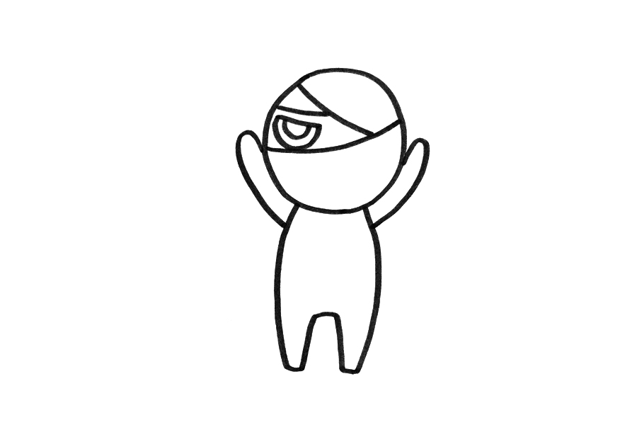 可爱木乃伊简笔画画法步骤-图2