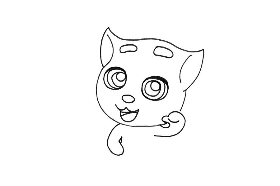 可爱汤姆猫简笔画画法步骤-图2