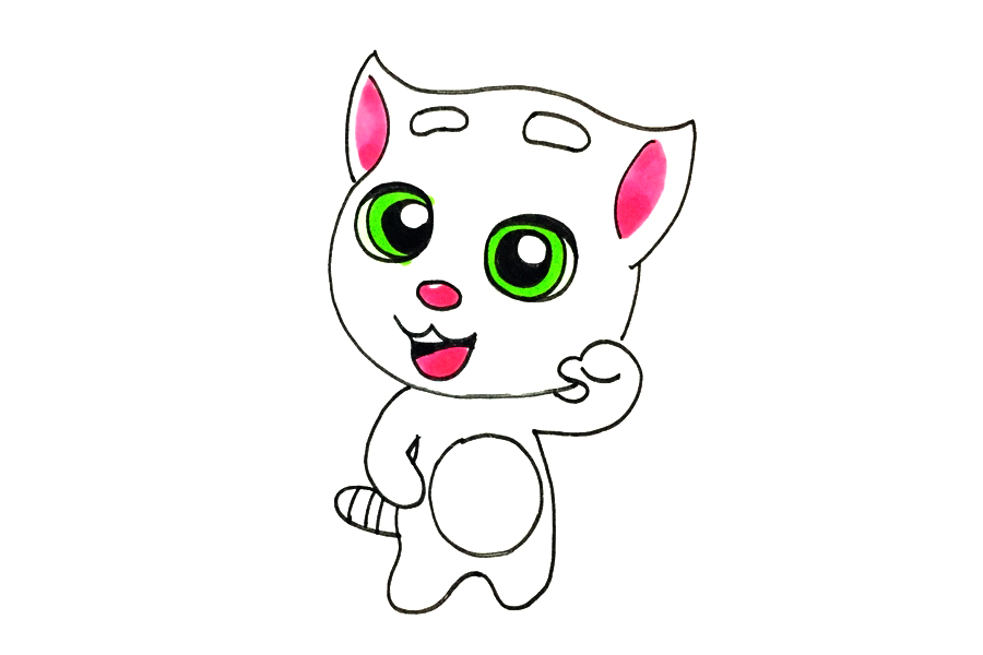 可爱汤姆猫简笔画画法步骤-图4