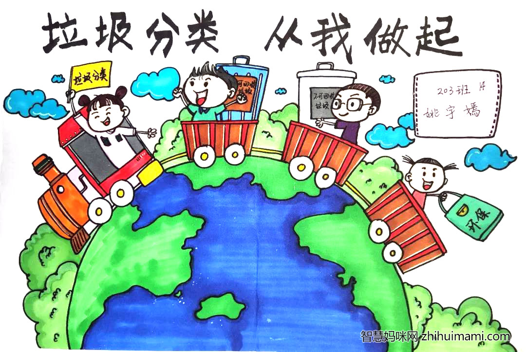 垃圾分类从我做起儿童画-图2