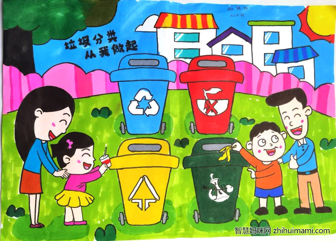 垃圾分类从我做起儿童画-图3