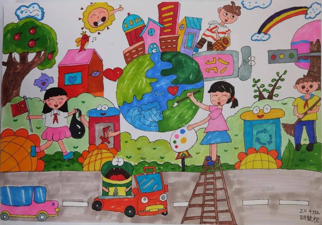 垃圾分类人人有责儿童画-图1