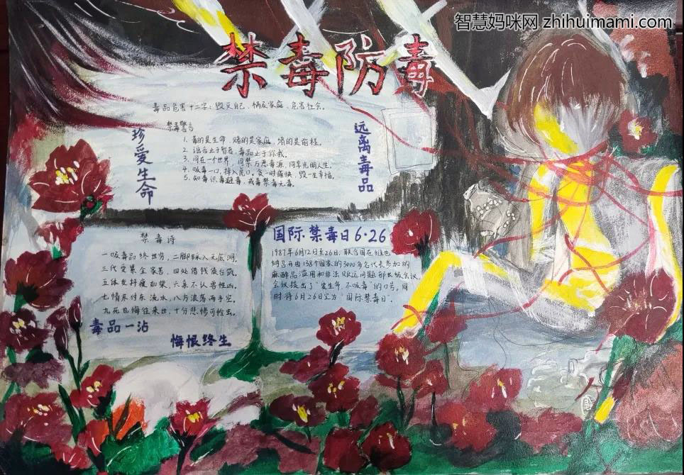 7张漂亮的禁毒防艾手抄报绘画-图5