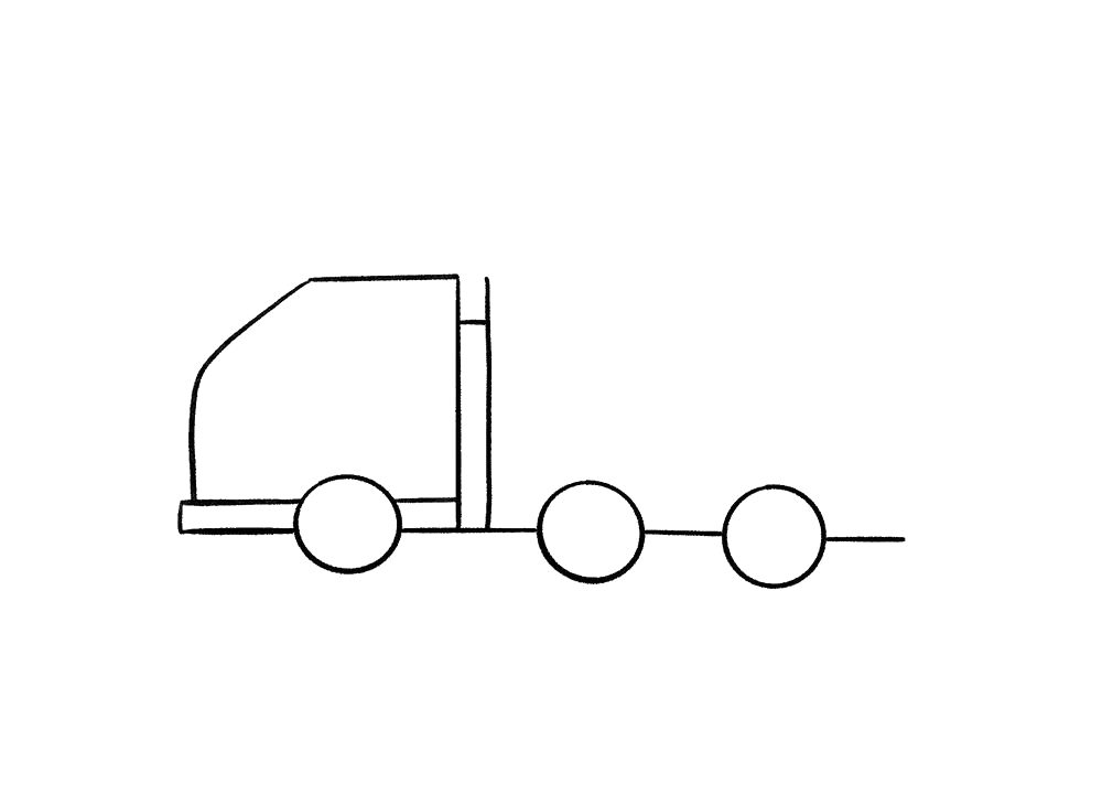 步骤3：分出车头和车身的位置，再利用左边的竖线简单画出消防车的车头。