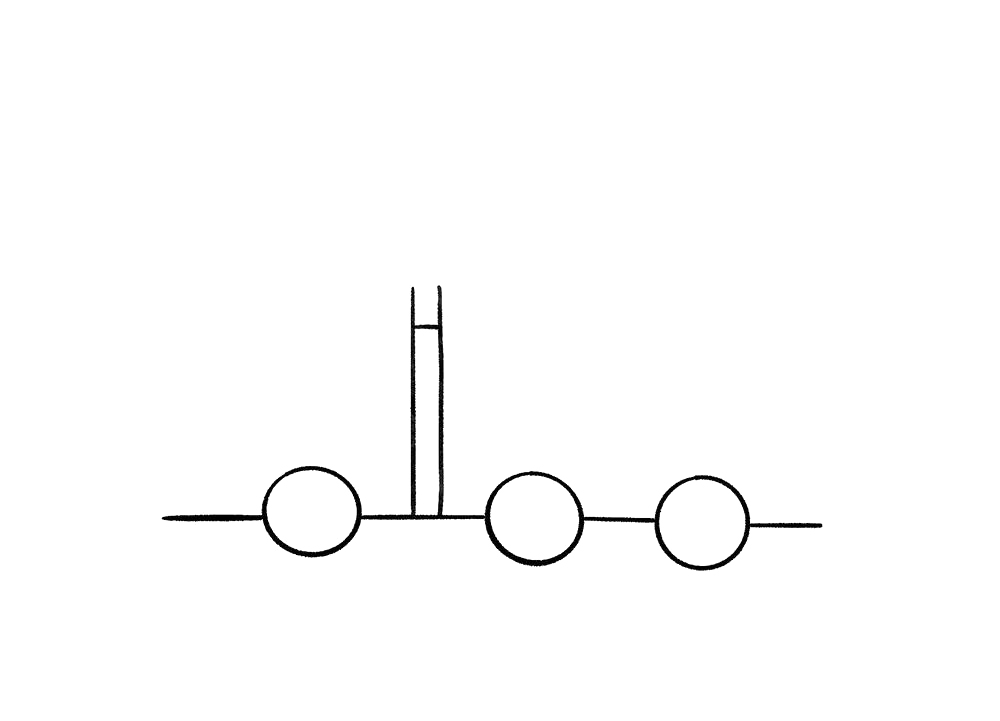 步骤2：在第一个和第二个圆形中间画两条竖线