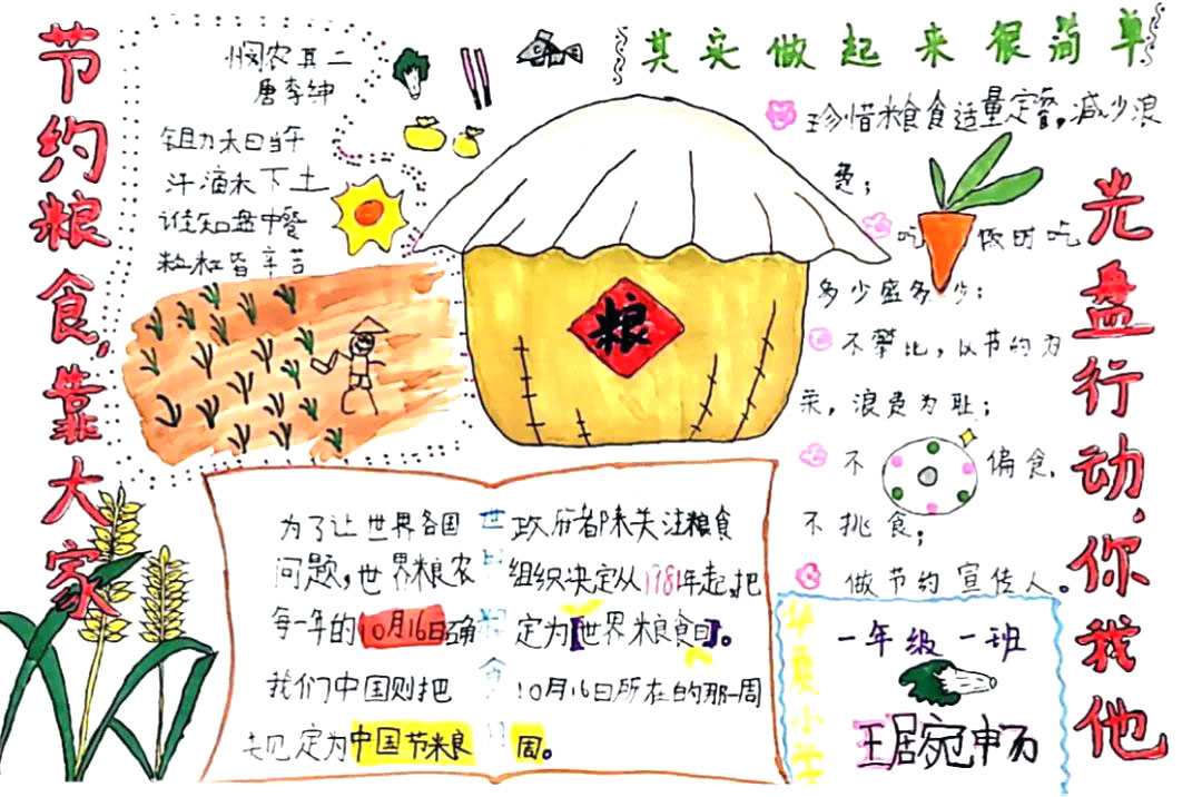 拒绝浪费粮食手抄报这样画简单-图2