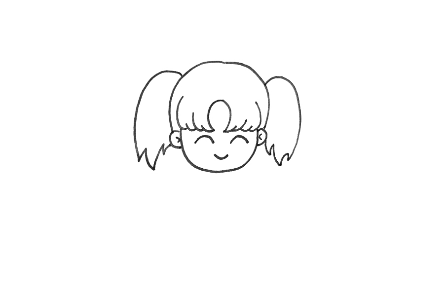 可爱双马尾小女孩简笔画画法步骤-图1