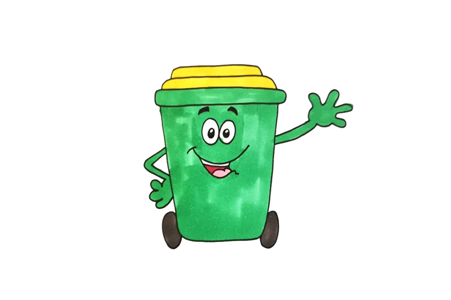 卡通垃圾桶简笔画画法步骤
