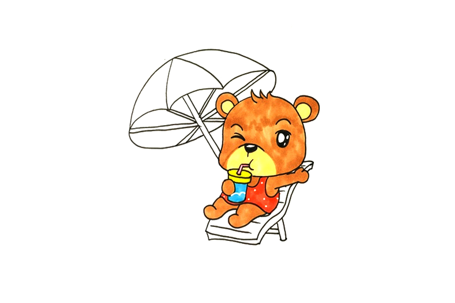 度假小熊简笔画画法步骤-图5