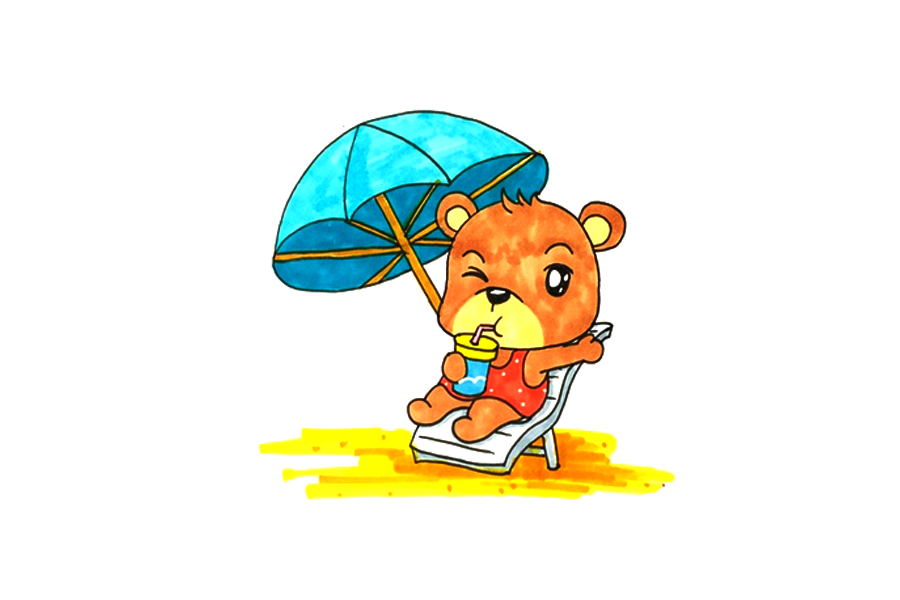 度假小熊简笔画画法步骤