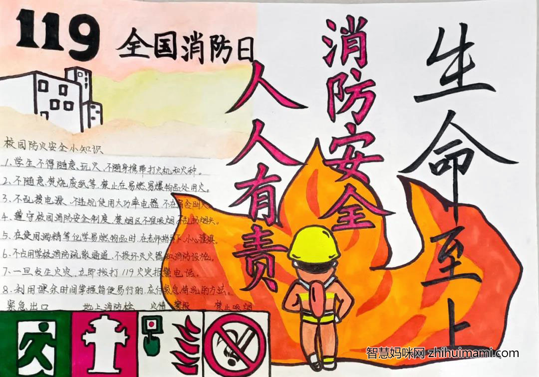 消防记心间，防患于未然手抄报绘画-图1
