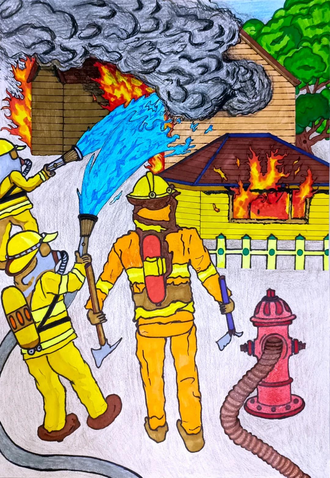 消防英雄绘画作品一等奖-图5