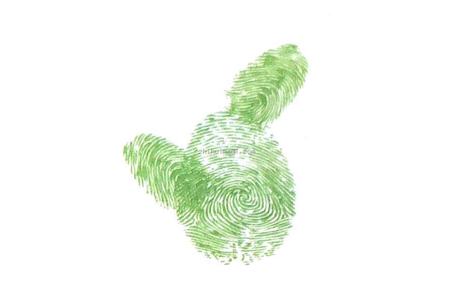 步骤2：伸出食指，蘸取颜料后，照着途中的样子按出两个指印。