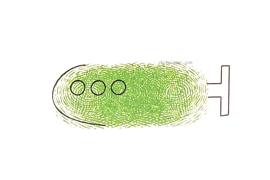 步骤4：画上潜水艇的窗户和尾翼。