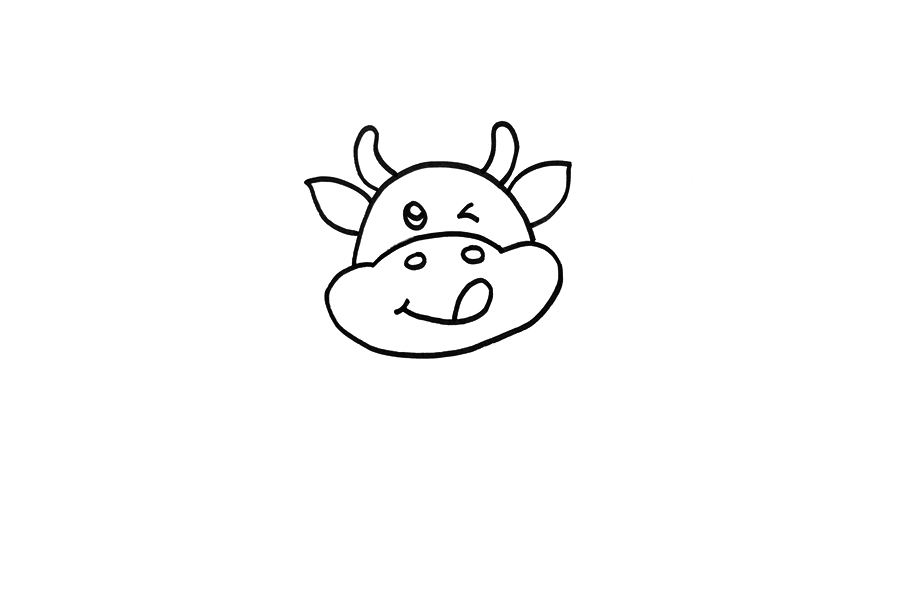 卡通小牛简笔画画法步骤-图1