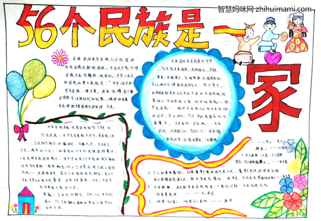 爱国手抄报-民族团结一家亲-图1