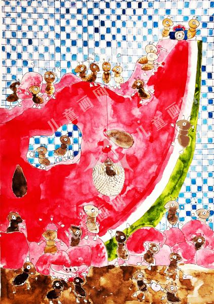 蚂蚁搬家绘画作品