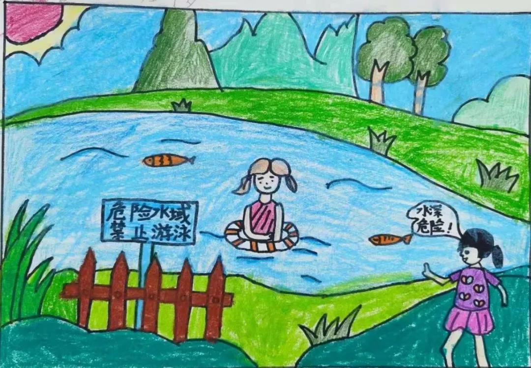 珍爱生命谨防溺水儿童画-图1