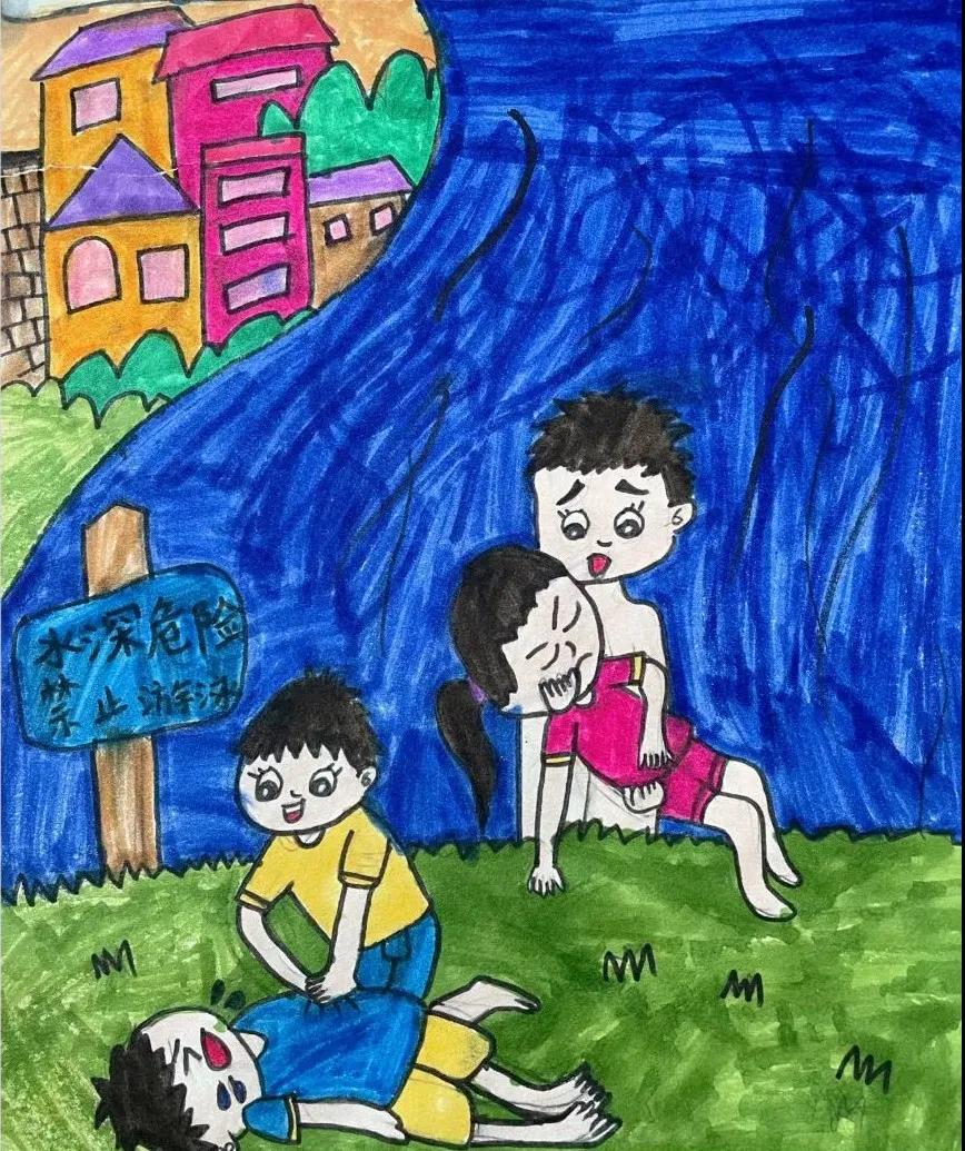 珍爱生命谨防溺水儿童画-图2