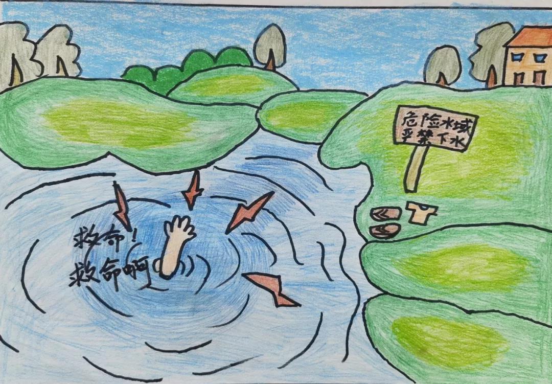 三年级防溺水儿童画作品-图4