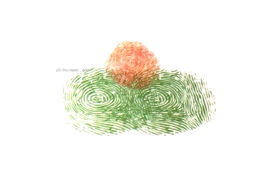 步骤3：接下来用小拇指蘸取颜料点出一个小圆点。