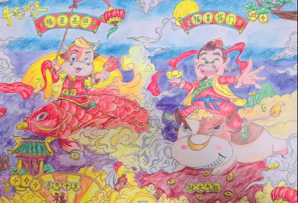 春节儿童画作品-图1
