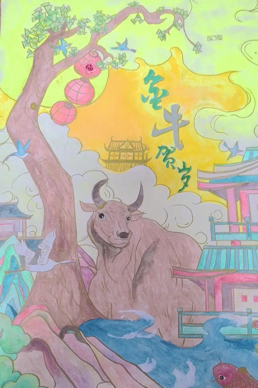 春节儿童画作品-图2