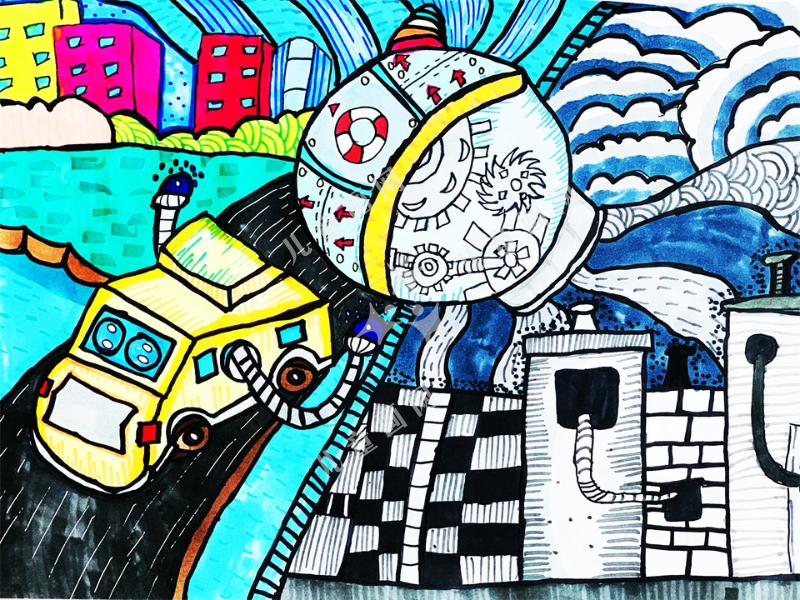 未来世界空气净化器创意画