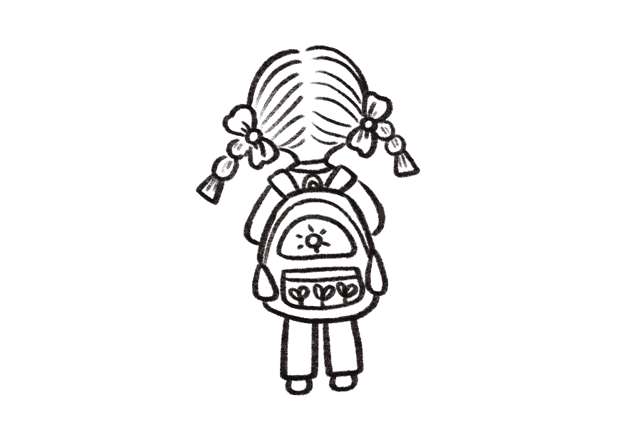 开学小女孩上学背影简笔画教程-图6