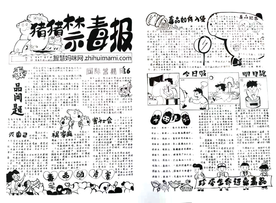 8张漂亮的禁毒黑白手抄报图片-图7