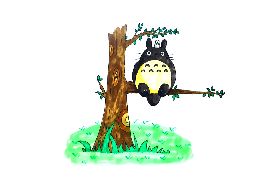 大树上的猫头鹰简笔画画法步骤