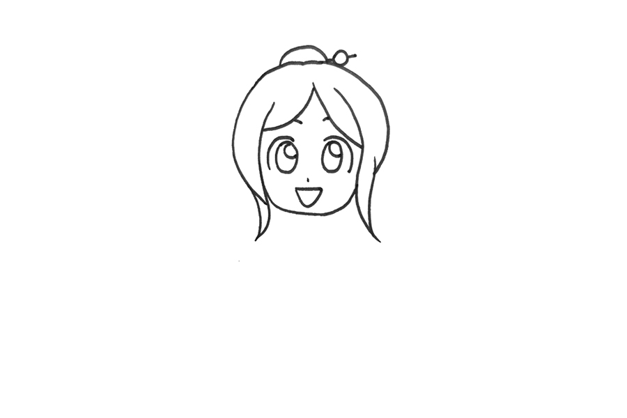 漫画和服小女孩简笔画画法步骤-图1