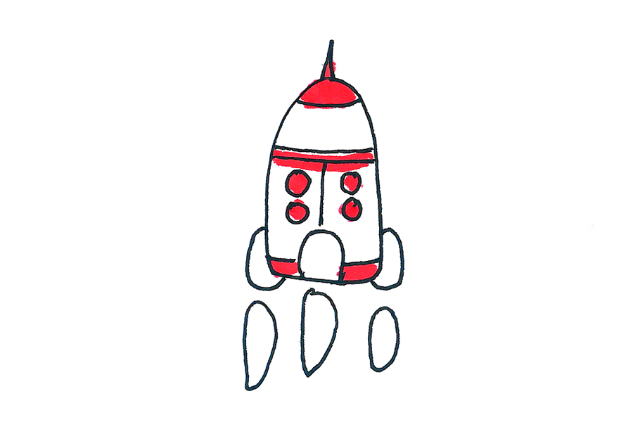 小学生漂亮的火箭简笔画画法步骤-图3