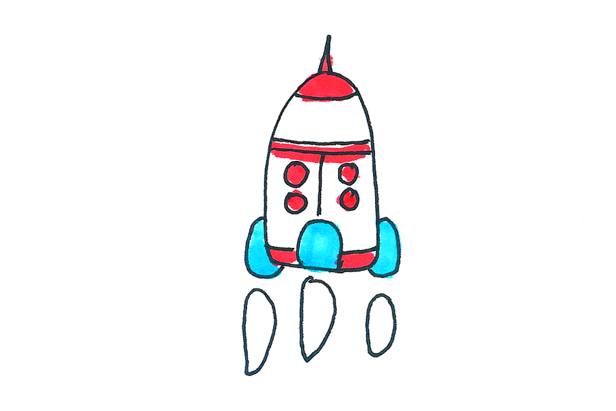 小学生漂亮的火箭简笔画画法步骤-图4