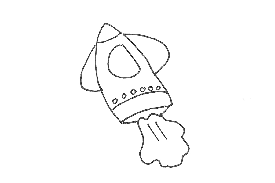 小学生创意火箭简笔画画法步骤-图2