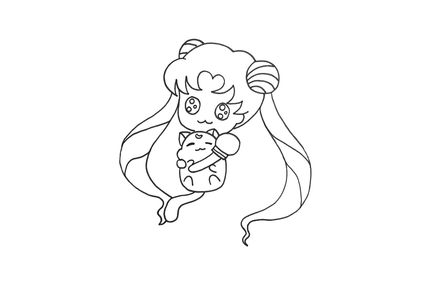 Q版水冰月简笔画画法步骤-图3