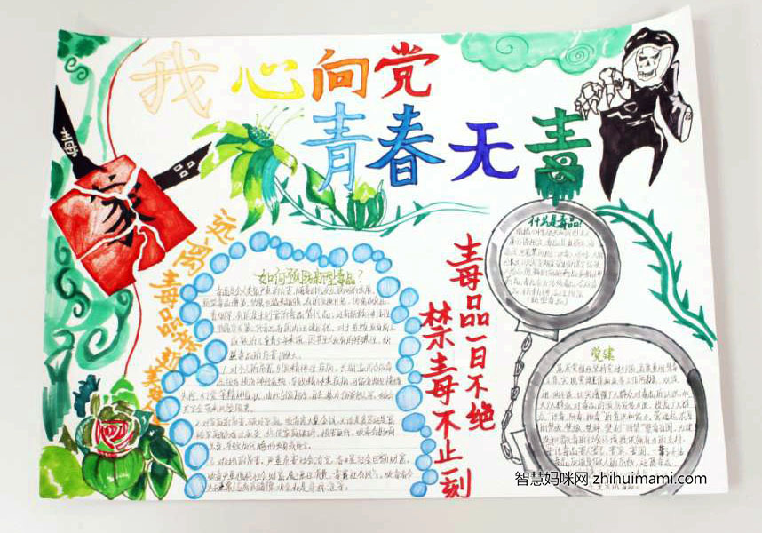 5张小学世界禁毒日手抄报绘画-图1