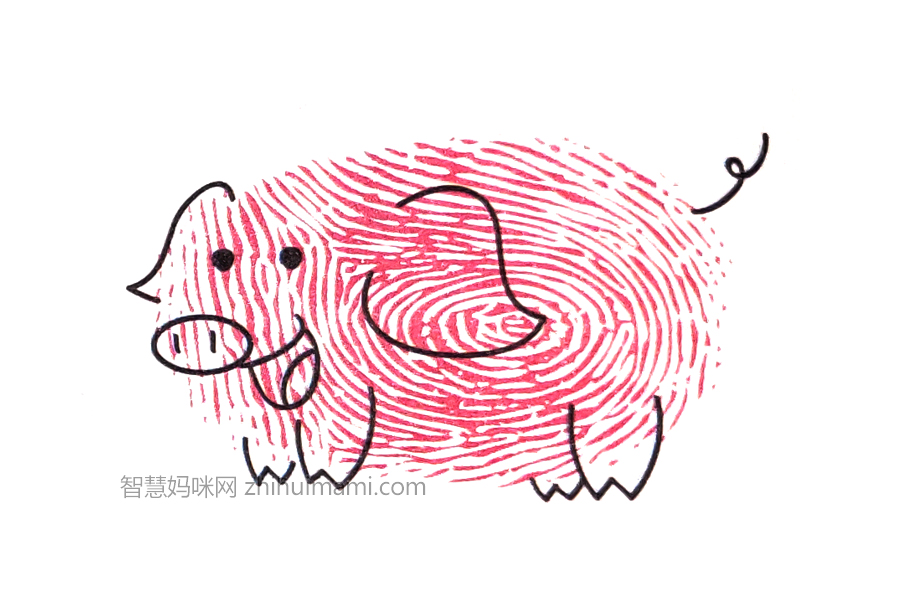 手指画大肥猪的画法步骤