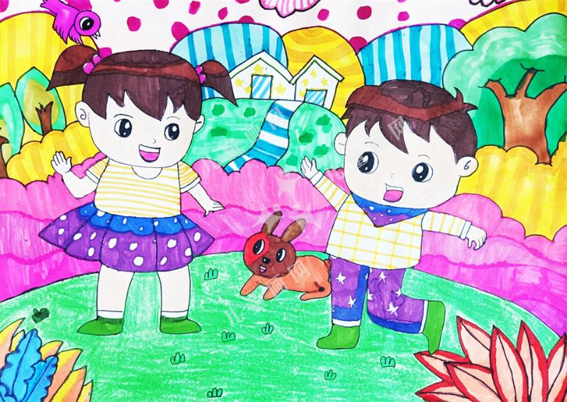 儿童创意画经典作品-嬉戏
